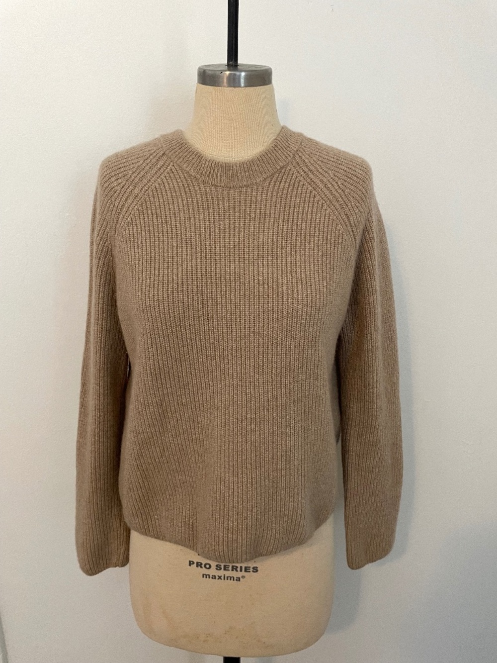 Sunspel Merino Wool Cashmere Ribbed Jumper Sweater in Oatmeal Tan, Women's XS